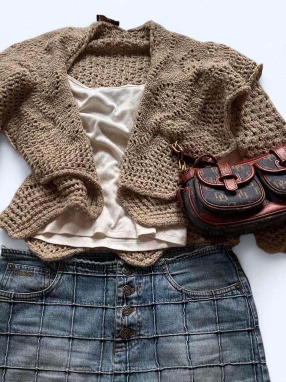 Berretti Made in Italy Chunky Crochet Cardigan, Metallic Gold Thread Sz S/M